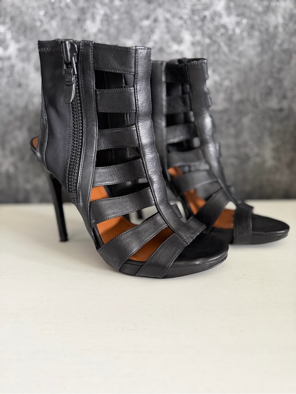 Via Spiga Black Strappy Cutout High Heel Sandals
